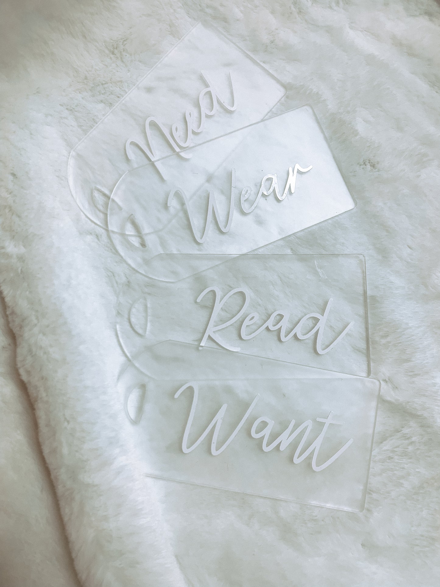 Gift Tags “WANT NEED WEAR READ”