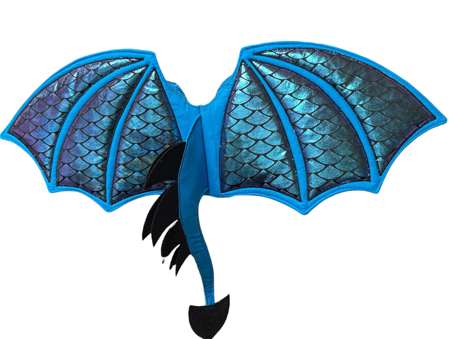 Dragon Wings - blue rainbow on blue, black tail