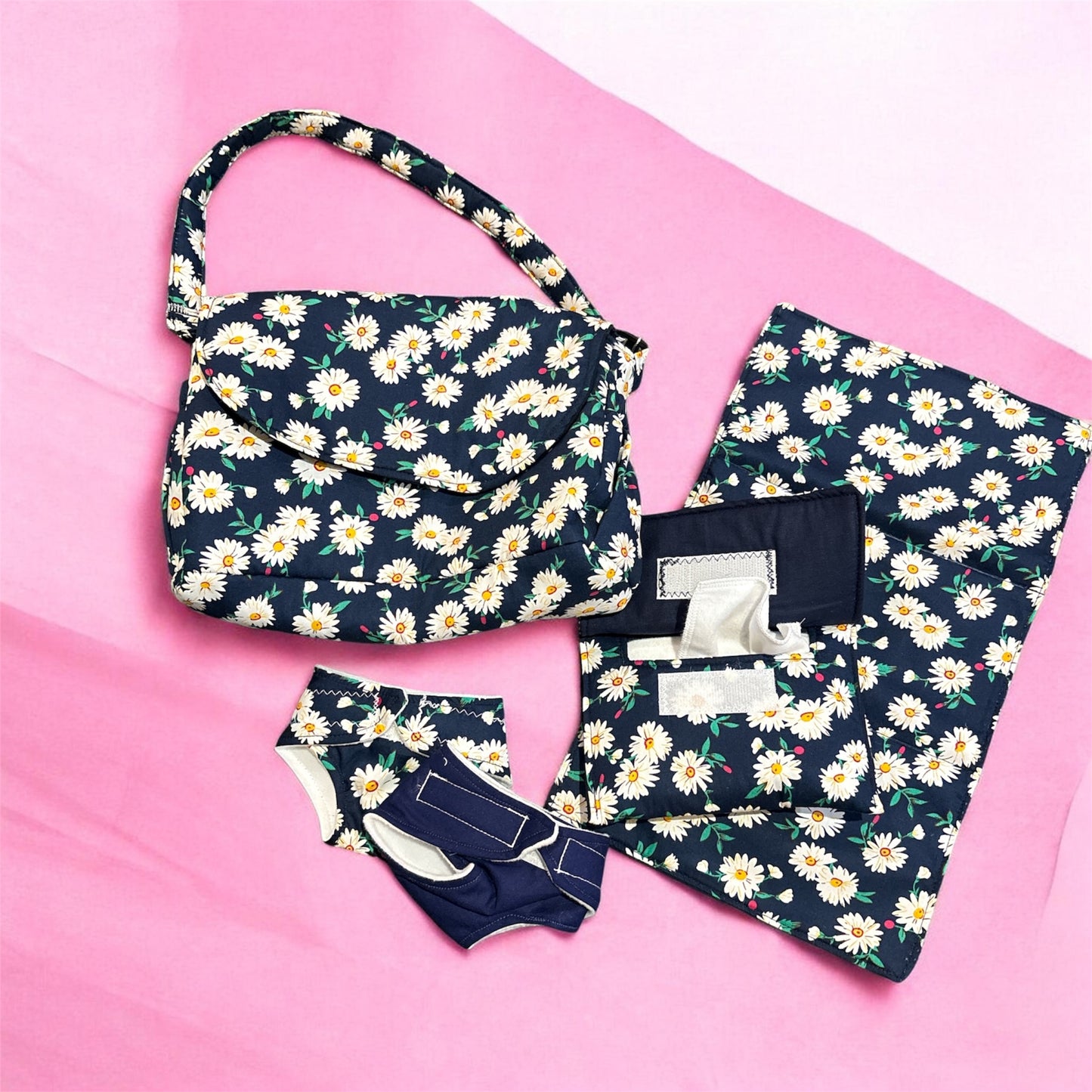 Doll Nappy Bag sets - Navy Daisy