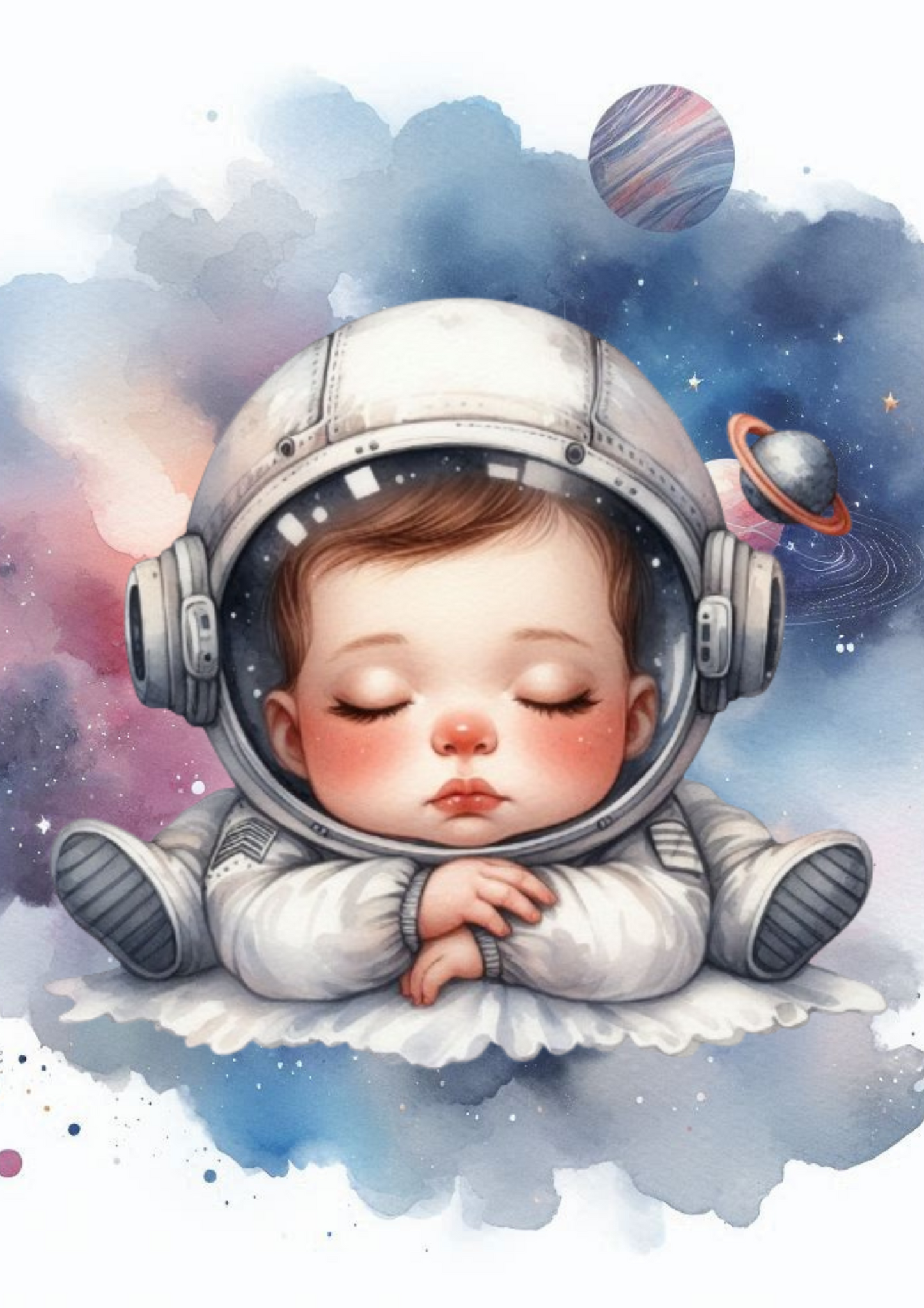 Sleepy Astronaut Baby Watercolour Art Print