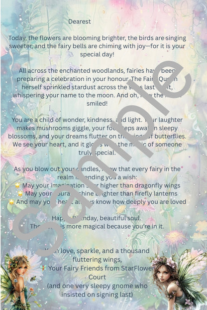 Fairy Birthday Invitations & Special letters for those attending