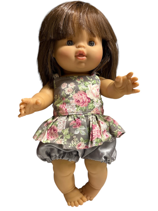 Doll peplum & bloomers set - Grey Floral