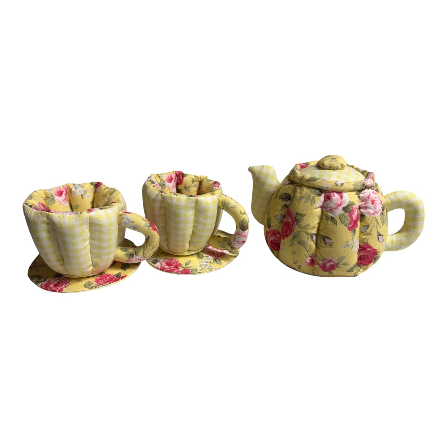 Teapot Set - Yellow gingham & floral