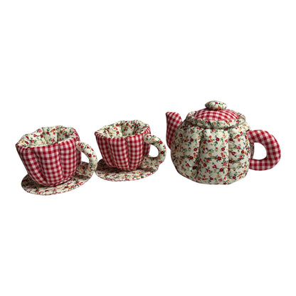 Teapot Set - Red gigham & floral