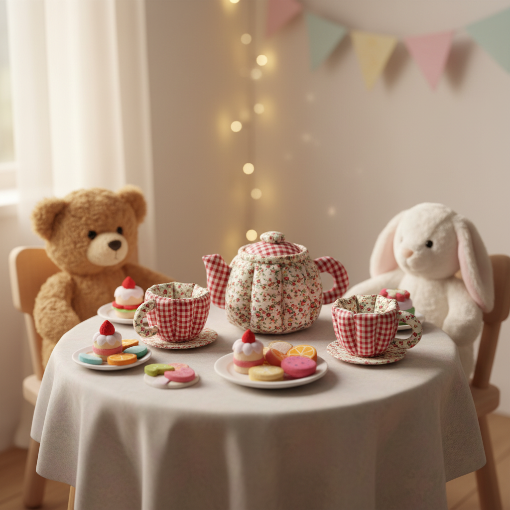 Teapot Set - Red gigham & floral