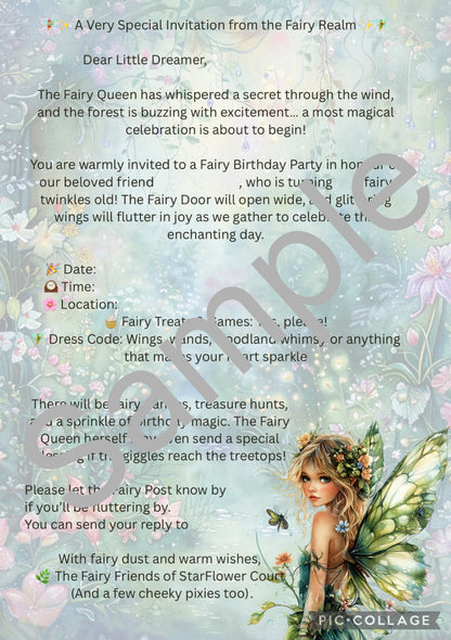 Fairy Birthday Invitations & Special letters for those attending