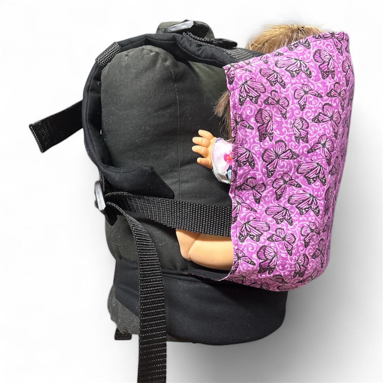 Doll Carrier - Purple Butterflies/ black