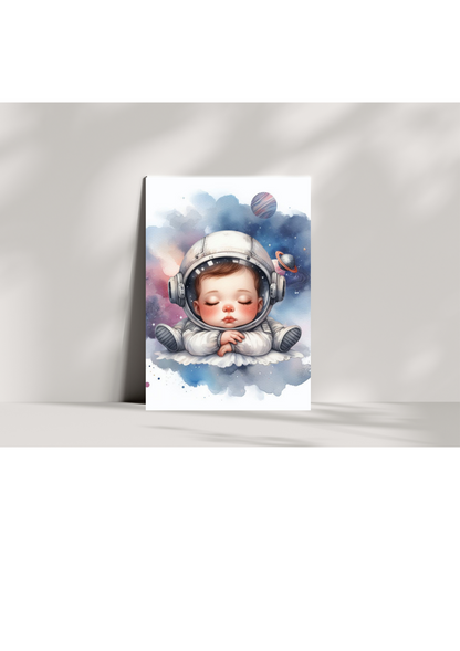 Sleepy Astronaut Baby Watercolour Art Print
