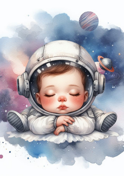 Sleepy Astronaut Baby Watercolour Art Print